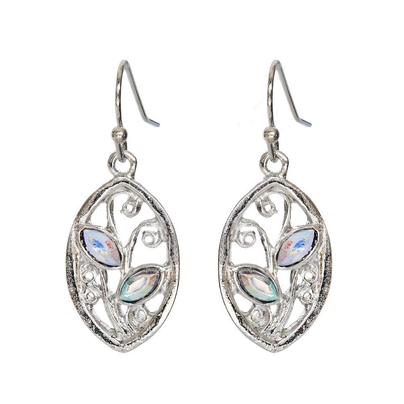 Colorful Stone Inlaid Leaf Dangle Earrings
