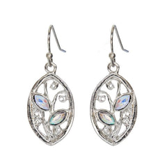 Colorful Stone Inlaid Leaf Dangle Earrings