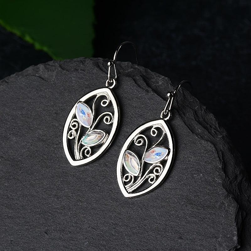 Colorful Stone Inlaid Leaf Dangle Earrings