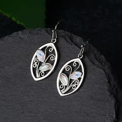Colorful Stone Inlaid Leaf Dangle Earrings