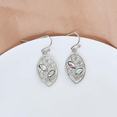 Colorful Stone Inlaid Leaf Dangle Earrings