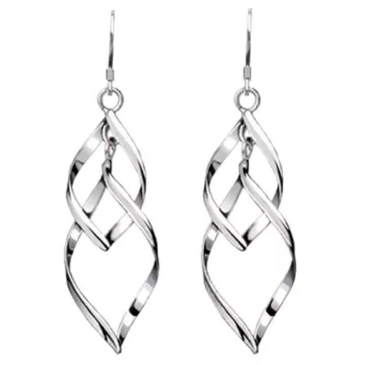 Hollow Geometric Dangle Earrings, Sexy Style, Silver Plated