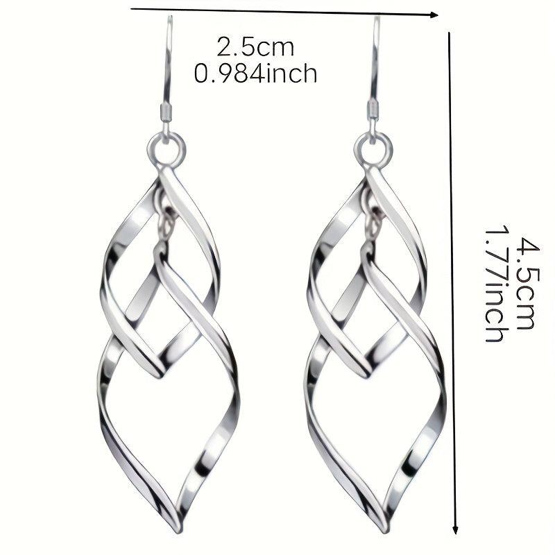 Hollow Geometric Dangle Earrings, Sexy Style, Silver Plated