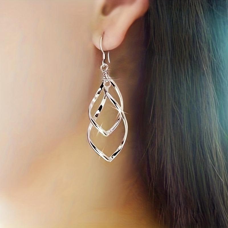 Hollow Geometric Dangle Earrings, Sexy Style, Silver Plated