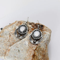 Stone Inlaid Alloy Dangle Earrings Retro Style Jewelry