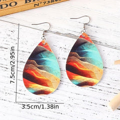 Retro Mixed Painting Pattern Drop Earrings Double sided Leather Earrings