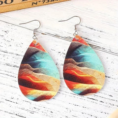 Retro Mixed Painting Pattern Drop Earrings Double sided Leather Earrings