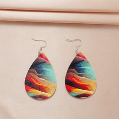 Retro Mixed Painting Pattern Drop Earrings Double sided Leather Earrings
