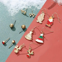 6 Pairs Christmas Earrings Set - Elk Bell Christmas Tree Santa Claus Gift