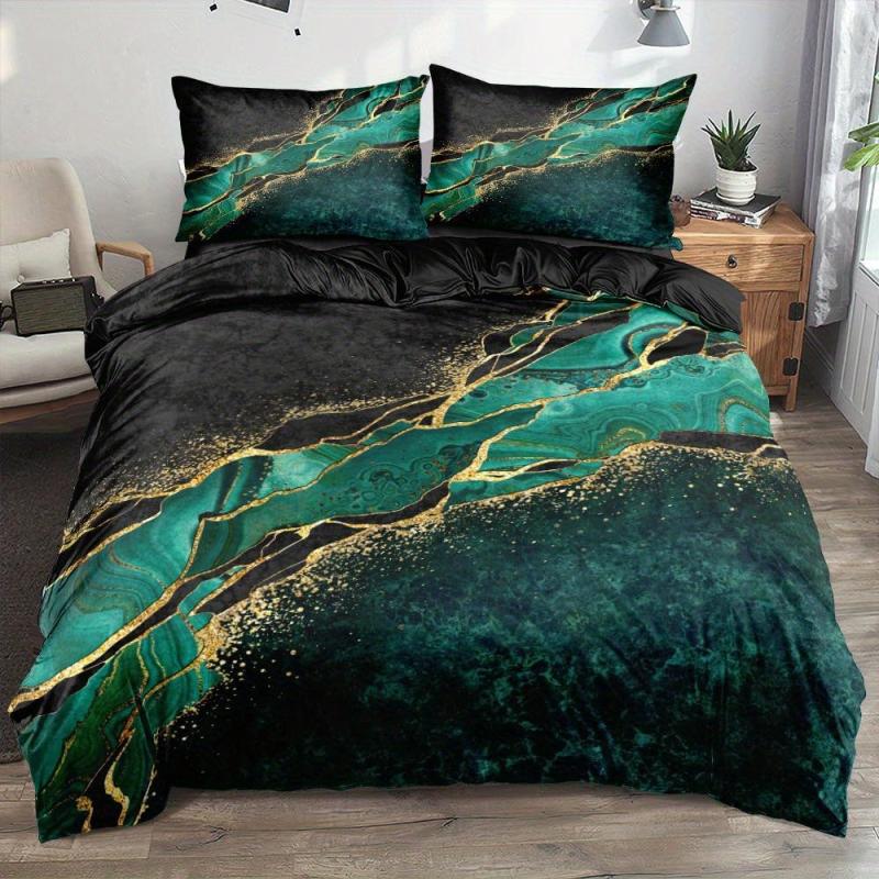 3pcs Soft Golden Marble Print Duvet Cover Set