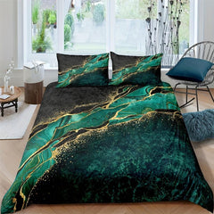 3pcs Soft Golden Marble Print Duvet Cover Set