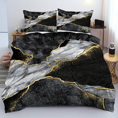 3pcs Soft Golden Marble Print Duvet Cover Set