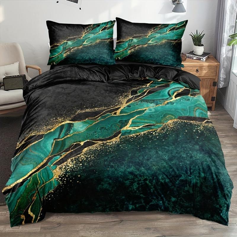 3pcs Soft Golden Marble Print Duvet Cover Set