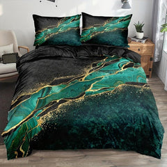 3pcs Soft Golden Marble Print Duvet Cover Set