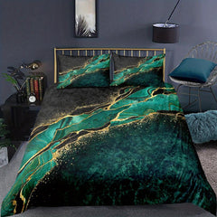 3pcs Soft Golden Marble Print Duvet Cover Set