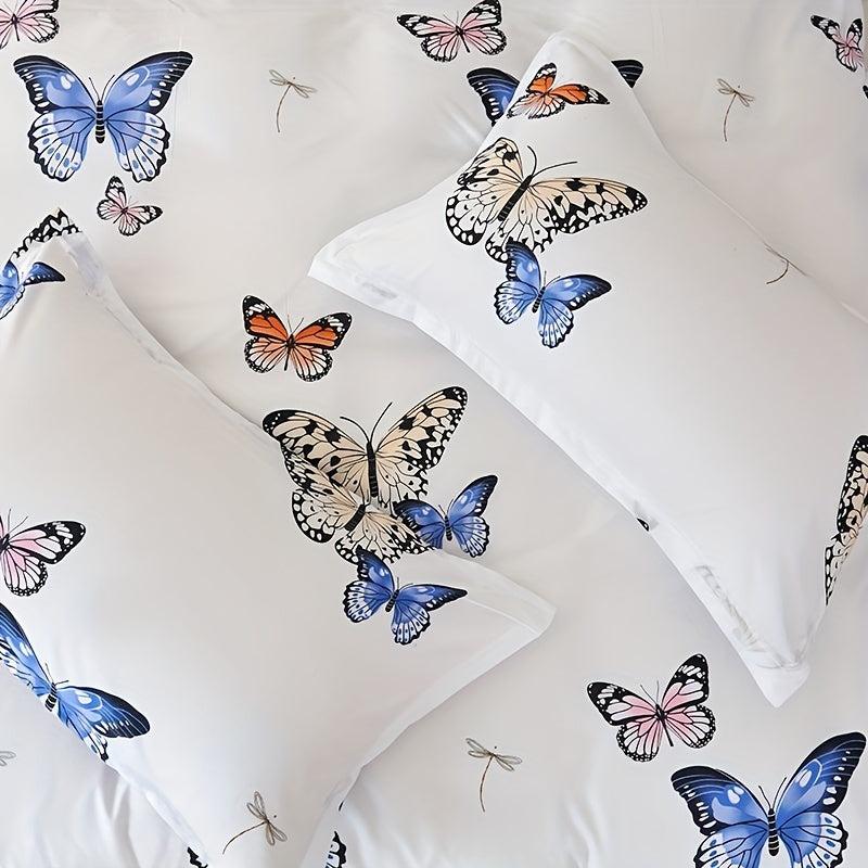 3pcs Butterfly Print Bedding Set Soft Duvet Cover Gift