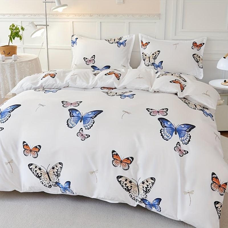 3pcs Butterfly Print Bedding Set Soft Duvet Cover Gift