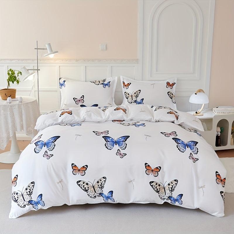 3pcs Butterfly Print Bedding Set Soft Duvet Cover Gift