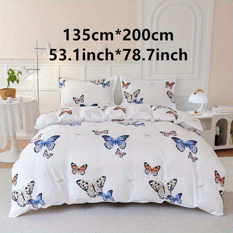 3pcs Butterfly Print Bedding Set Soft Duvet Cover Gift