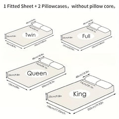 3pcs Solid Fitted Sheet Set Soft Breathable Bedding Set