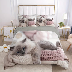 3pc Cat Print Duvet Cover Set w/ 2 Pillowcase - No Comforter