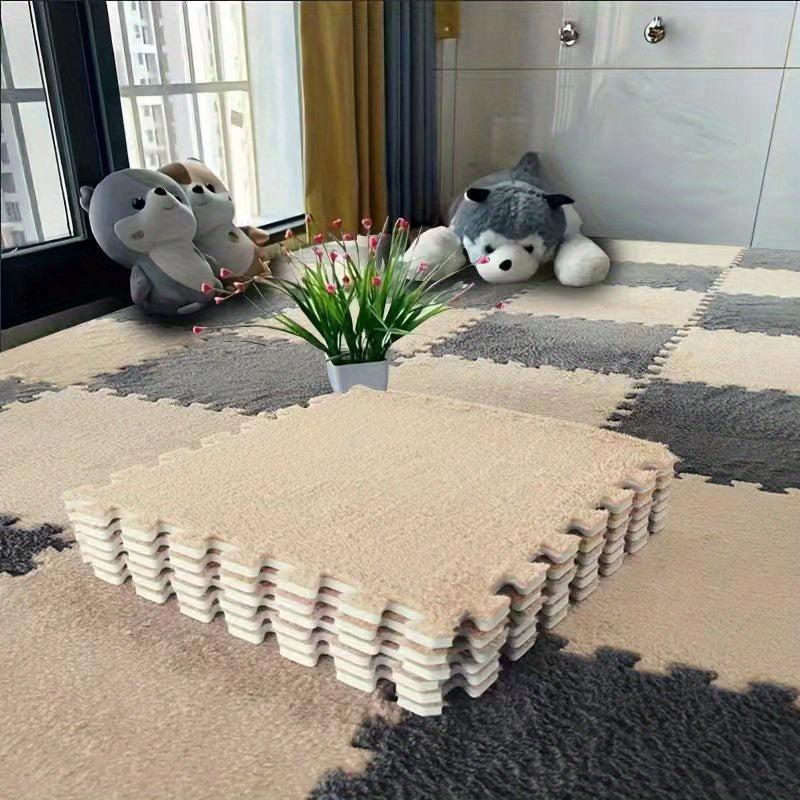 12pcs Plush Puzzle Floor Mat Interlocking Carpet Anti Slip