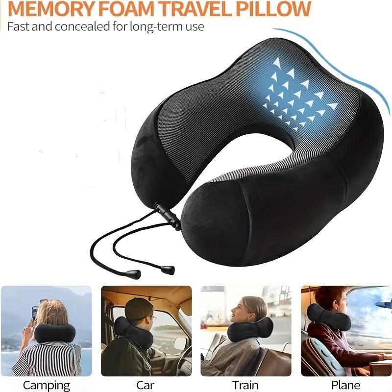Portable U Shape Memory Foam Pillow for Travel Nap - Removable Washable