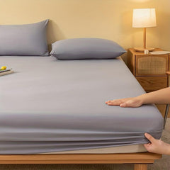 Soft Light Grey Brushed Fitted Sheet Comfortable Solid Color Bedding Deep Pocket