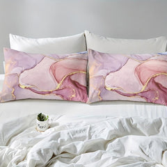 3pcs Marble Duvet Cover Set Golden Glitter Pink Bedding Zipper Ties