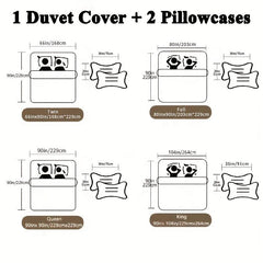 3pc Cat Printed Bedding Set Duvet Cover 2 Pillowcase No Pillow Core