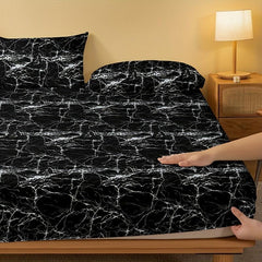 Marble Brushed Print Fitted Sheet Soft Comfortable Bedding Mattress Protective