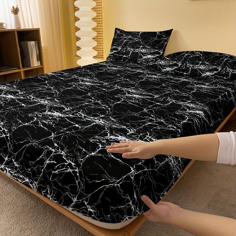 Marble Brushed Print Fitted Sheet Soft Comfortable Bedding Mattress Protective