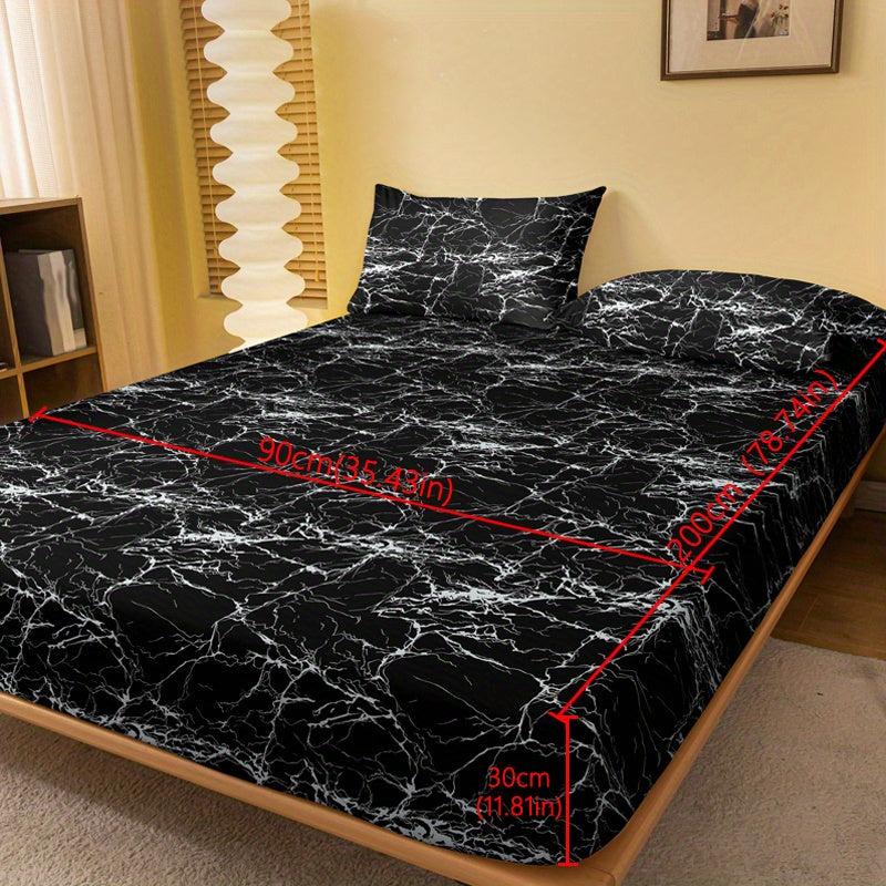 Marble Brushed Print Fitted Sheet Soft Comfortable Bedding Mattress Protective