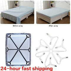Adjustable Elastic Bed Sheet Holder with 12 Clips Fasteners