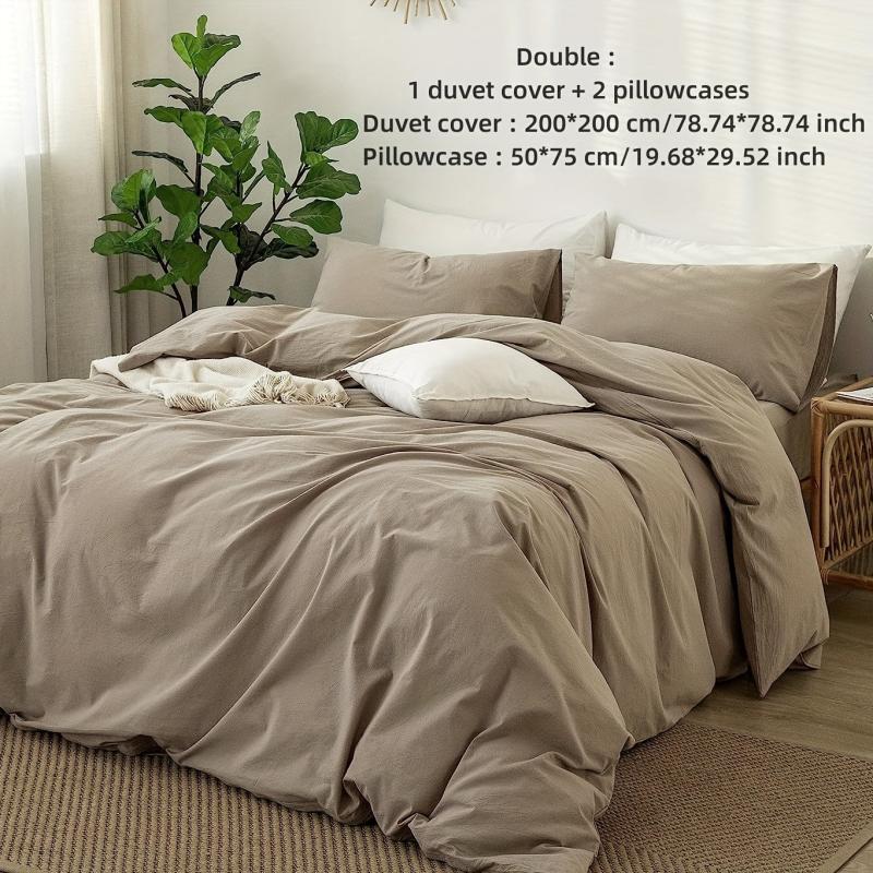 3pcs Duvet Cover Set Solid Brushed Microfiber Fabric Bedding Set