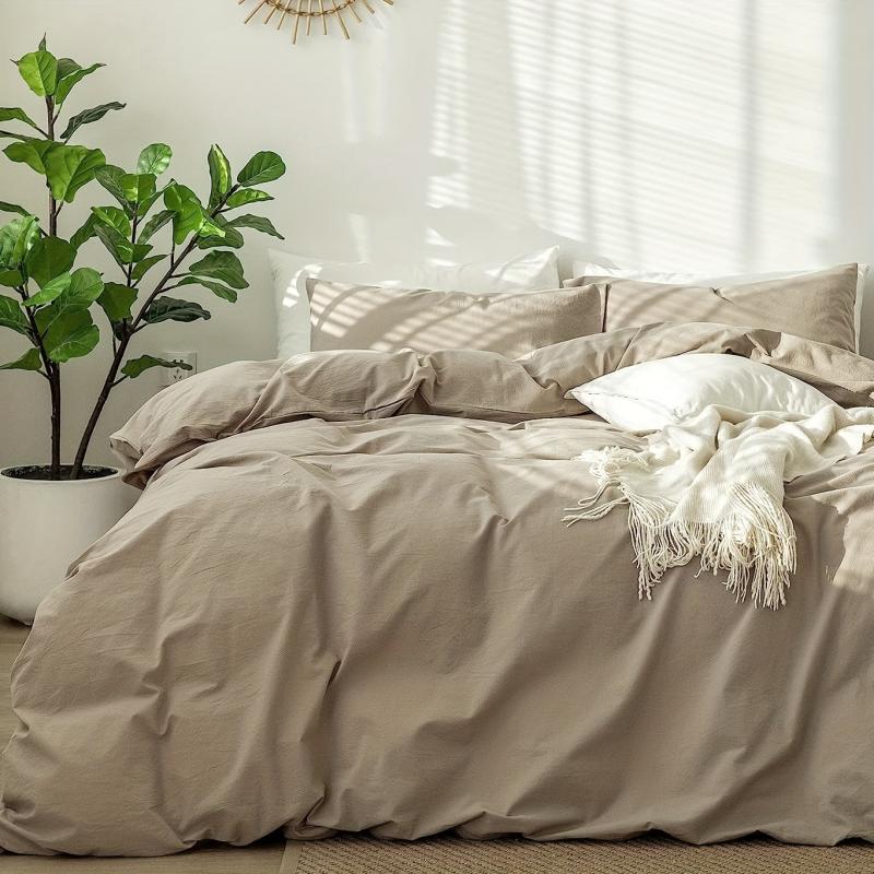 3pcs Duvet Cover Set Solid Brushed Microfiber Fabric Bedding Set