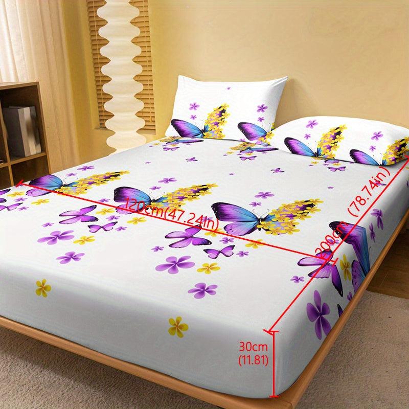 Soft Butterfly Floral Print Fitted Sheet Deep Pocket