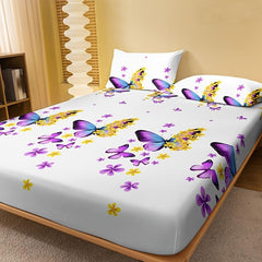 Soft Butterfly Floral Print Fitted Sheet Deep Pocket