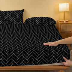 Soft Geometric Pattern Fitted Sheet, Deep Pocket Bed Sheet