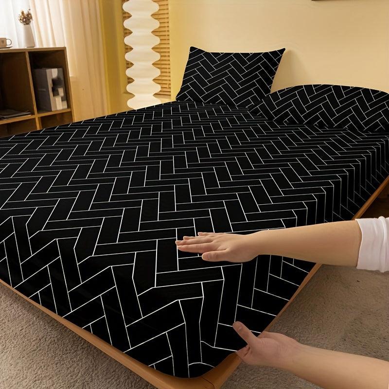 Soft Geometric Pattern Fitted Sheet, Deep Pocket Bed Sheet