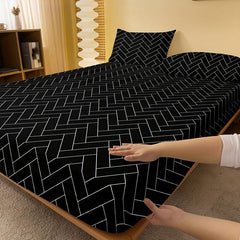 Soft Geometric Pattern Fitted Sheet, Deep Pocket Bed Sheet