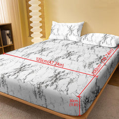 Soft Brushed Marble Print Fitted Sheet, Deep Pocket, No Pillowcases