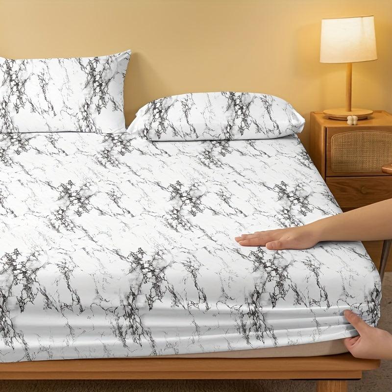 Soft Brushed Marble Print Fitted Sheet, Deep Pocket, No Pillowcases