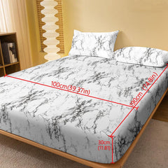 Soft Brushed Marble Print Fitted Sheet, Deep Pocket, No Pillowcases