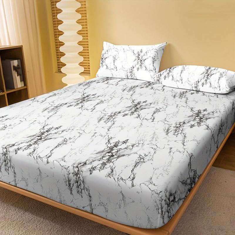 Soft Brushed Marble Print Fitted Sheet, Deep Pocket, No Pillowcases