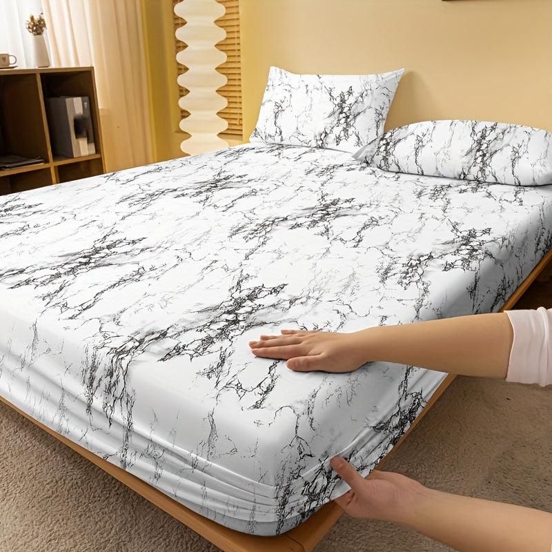 Soft Brushed Marble Print Fitted Sheet, Deep Pocket, No Pillowcases