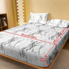 Soft Brushed Marble Print Fitted Sheet, Deep Pocket, No Pillowcases