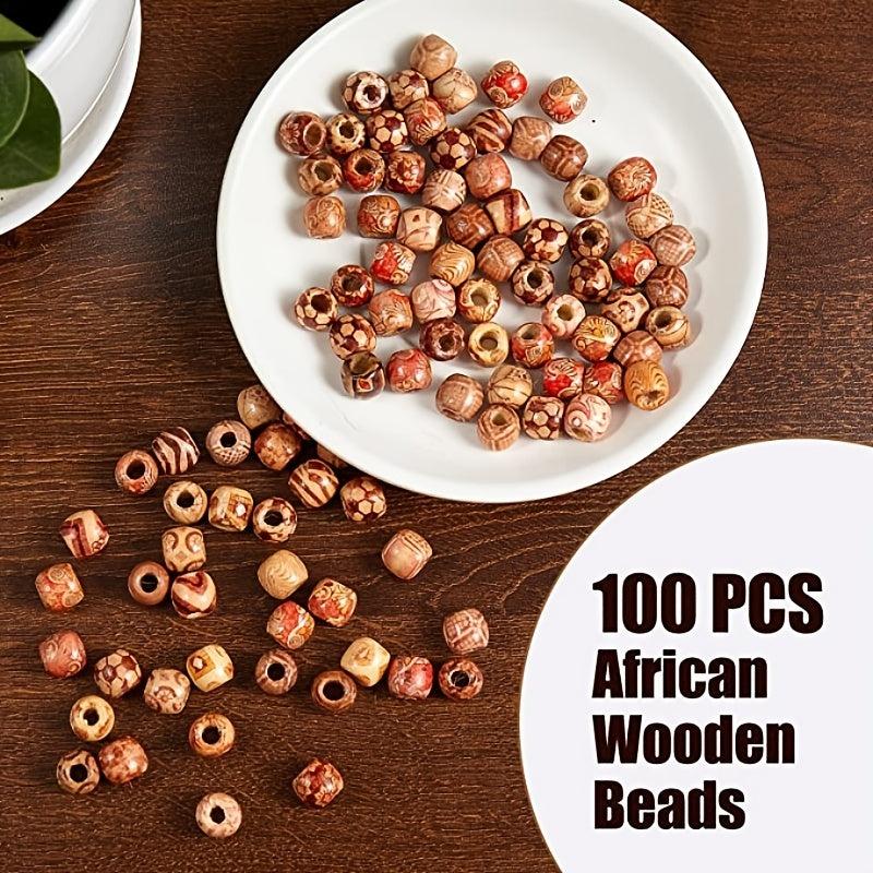 100pcs African Wooden Beads for Braids Crafts Vibrant Colors Textures Girls Boys