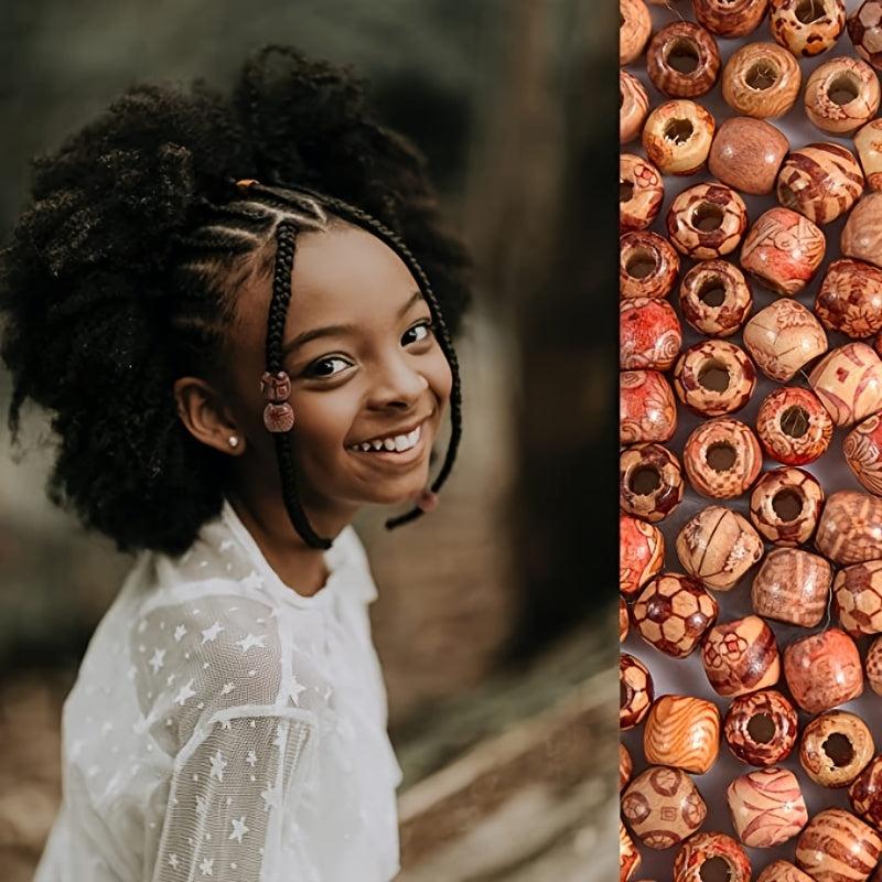100pcs African Wooden Beads for Braids Crafts Vibrant Colors Textures Girls Boys