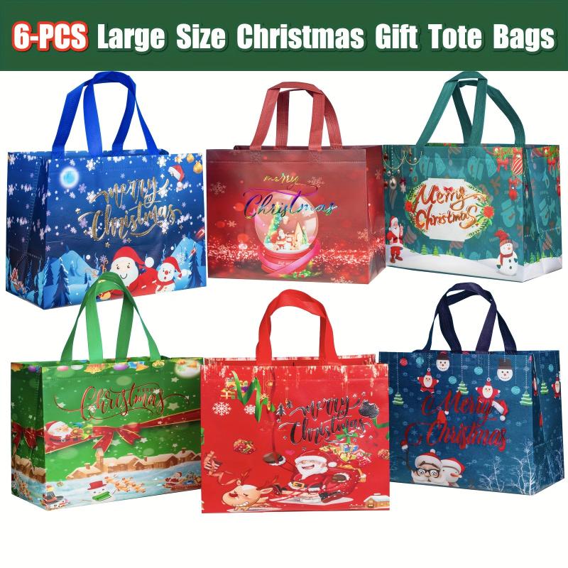 6pcs Christmas Gift Bags Tote Bags Reusable Handles Multifunct